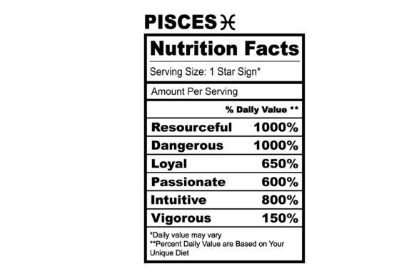 Pisces Zodiac Nutrition Facts SVG for Graphics and Crafts